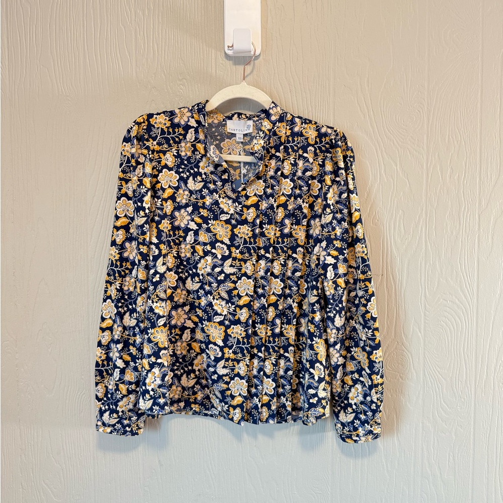 Cartolina Nantucket • NWT Poppy Polyester Pleated Blouse Sz XS Preppy Office - Picture 3 of 13
